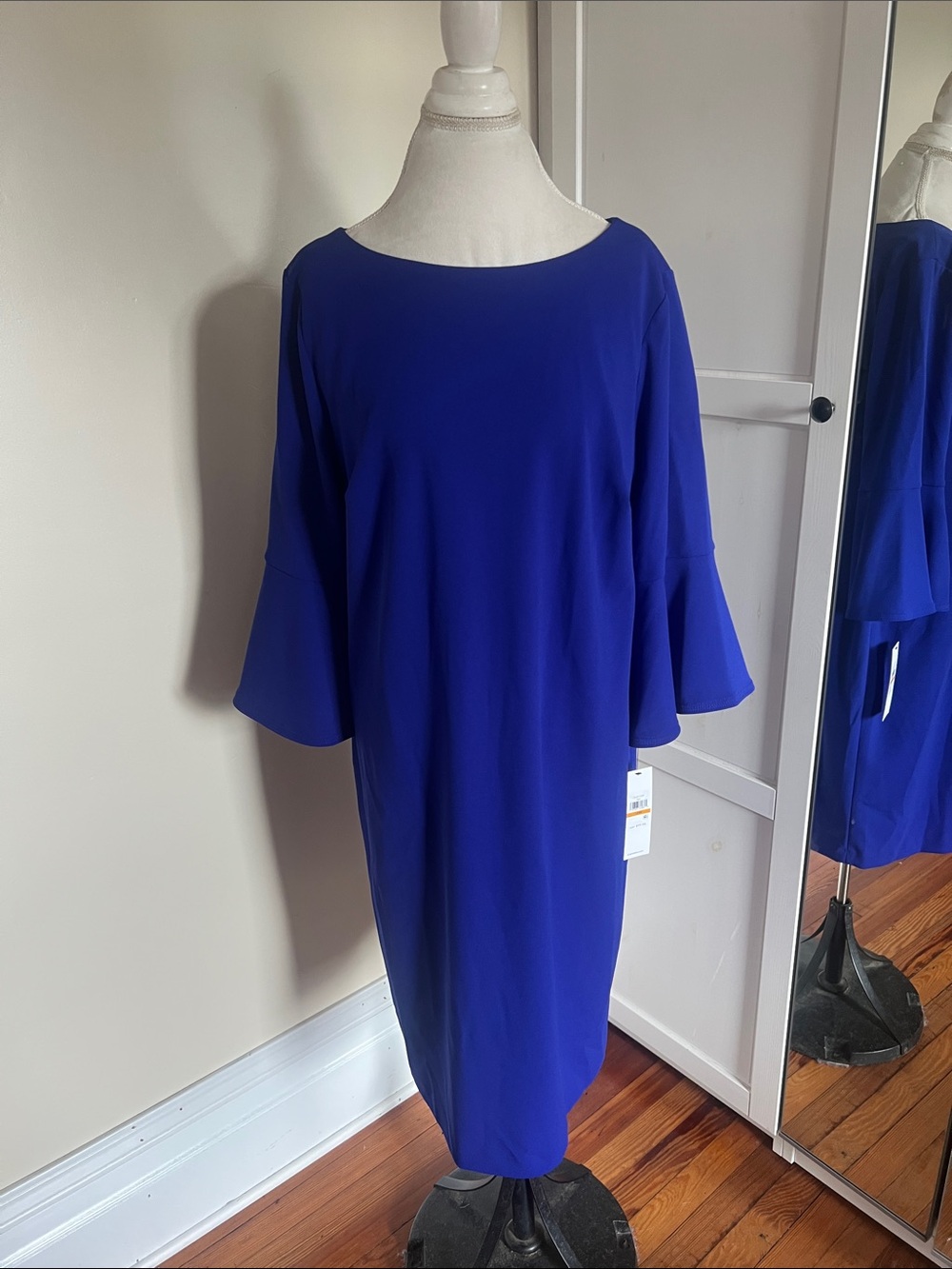 NWT Calvin Klein Royal Blue Statement Bell Sleeve Sheath Dress Size 16W